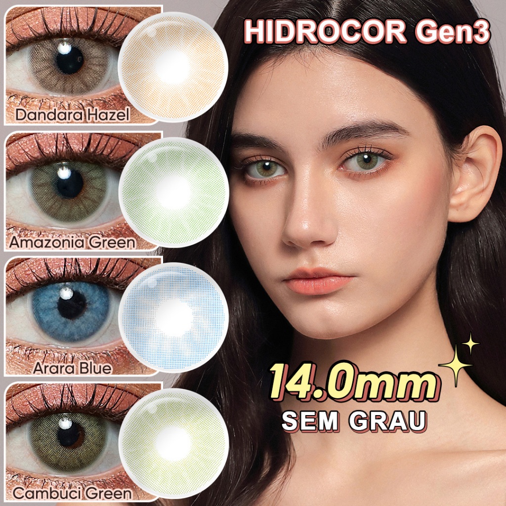 [Série Hidrocor Gen3] Freshgo Lentes De Contato Coloridas Anuais 1Par Jade Safari Verde Azul Cinza Castanho