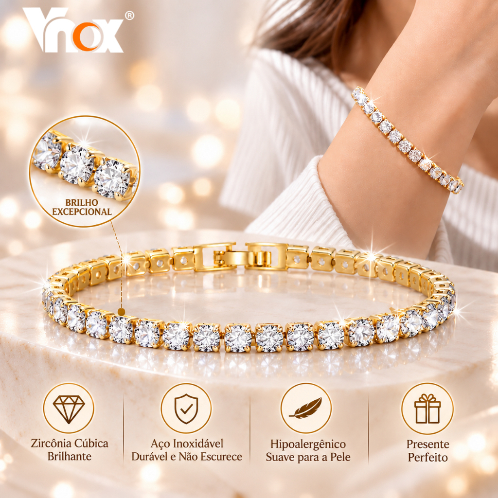Conjunto De Colar De Pulseira De Tênis Vnox Para Mulheres , Presente De Joia De Festa Brilhante Aço Inoxidável De Zircão