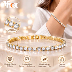 Conjunto De Colar De Pulseira De Tênis Vnox Para Mulheres , Presente De Joia De Festa Brilhante Aço Inoxidável De Zircão