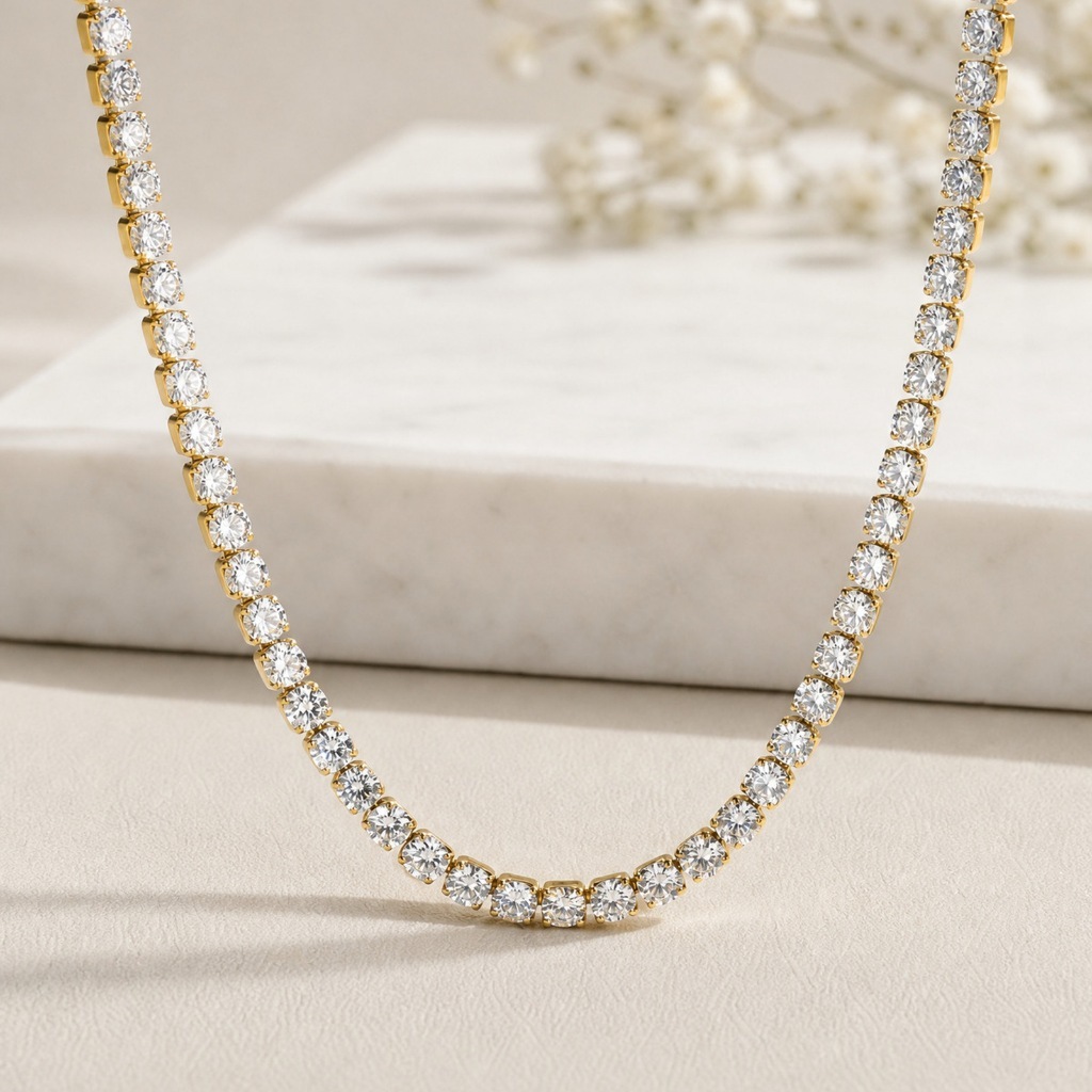 Conjunto De Colar De Pulseira De Tênis Vnox Para Mulheres, Presente De Joia De Festa Brilhante Aço Inoxidável De Zircão · foto 2