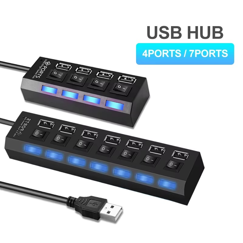 Hub USB 4/7 Portas Expansor Múltiplo Com Interruptor Liga/Desliga Multi Divisor 4 Adaptador Acessórios De Computador