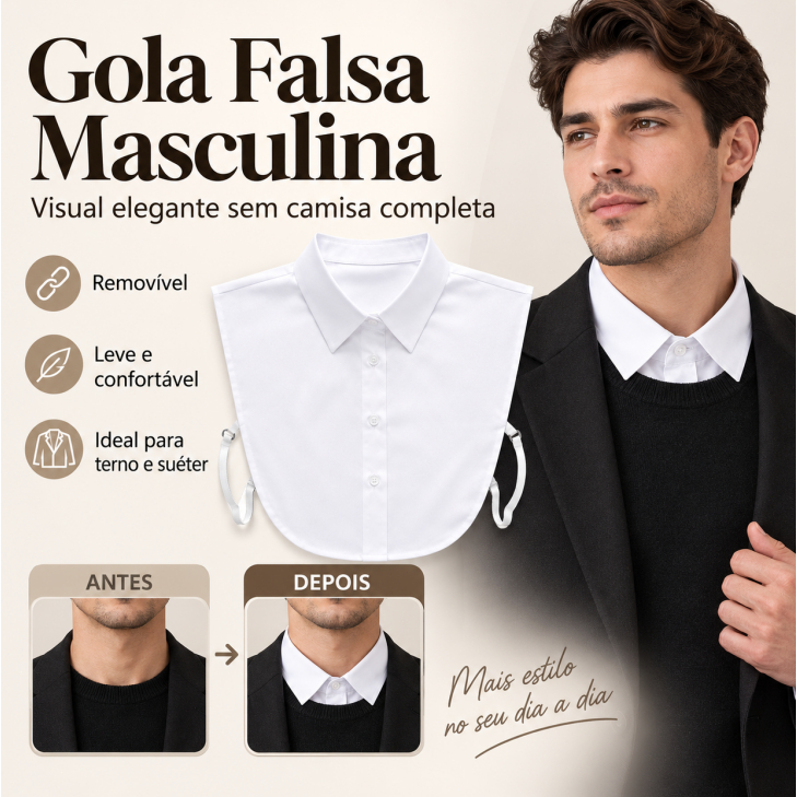 Gola Falsa Branca Masculina Destacável Camisa Para Suéter Blazer Negócios Casual Wear