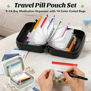 Organizador Portátil Para Pasta De Comprimidos Reutilizável De Viagem Com 14 Bolsos Internos Codificados Por Cores Cas