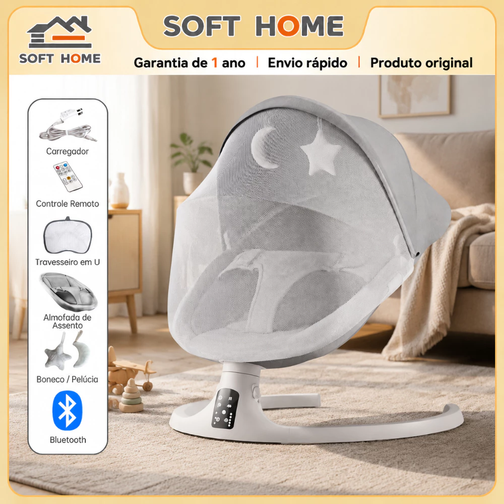 SOFTHOME Balanço Elétrico Para Bebê Com Música , Controle Remoto E Rede Mosquiteira-Cadeira De 5 Em 1