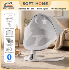 SOFTHOME Balanço Elétrico Para Bebê Com Música , Controle Remoto E Rede Mosquiteira-Cadeira De 5 Em 1