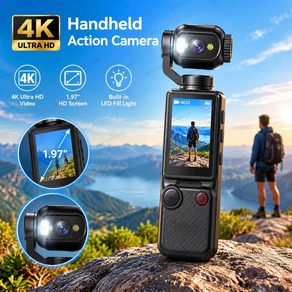 Câmera De Ação Portátil 4K Ultra HD , Tela De 1.97 " , Luz De Preenchimento LED Bolso Para Viagens De Ciclismo
