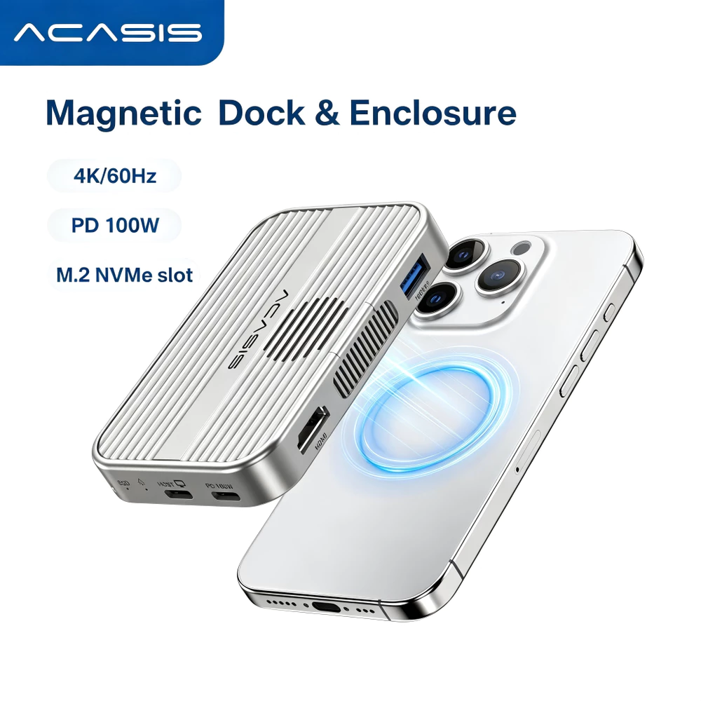 ACASIS Estação de Conectividade com Bloco para SSD 10Gbps USB-C Magnético com Ventilador de Arrefecimento para Série