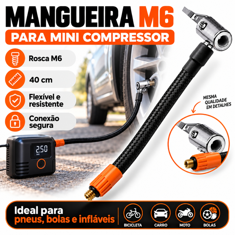 Mangueira para compressor bomba de Ar portátil rosca M6 de Ar Inflador Pneus Bolas Colchão