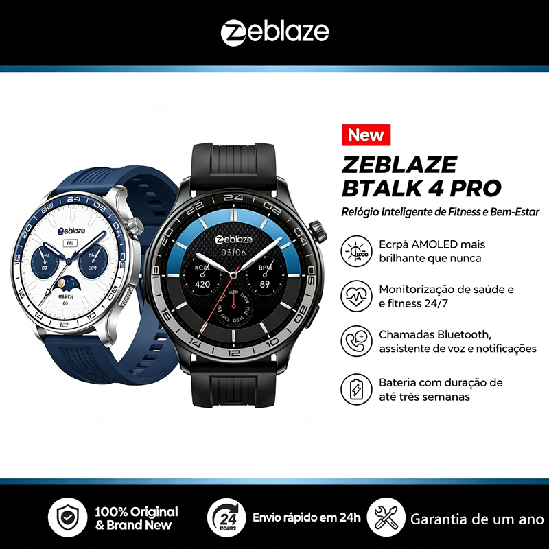 Novo Zeblaze Btalk 4 Pro Chamada De Voz Relógio Inteligente 1.43'AMOLED Tela Freqüência Cardíaca Fitness & Bem-Estar Sma