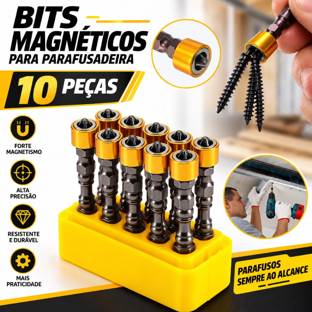 Kit 10 Bits PH2 Dupla Magnética com Limitador de Torque para Parafusadeira e Furadeira