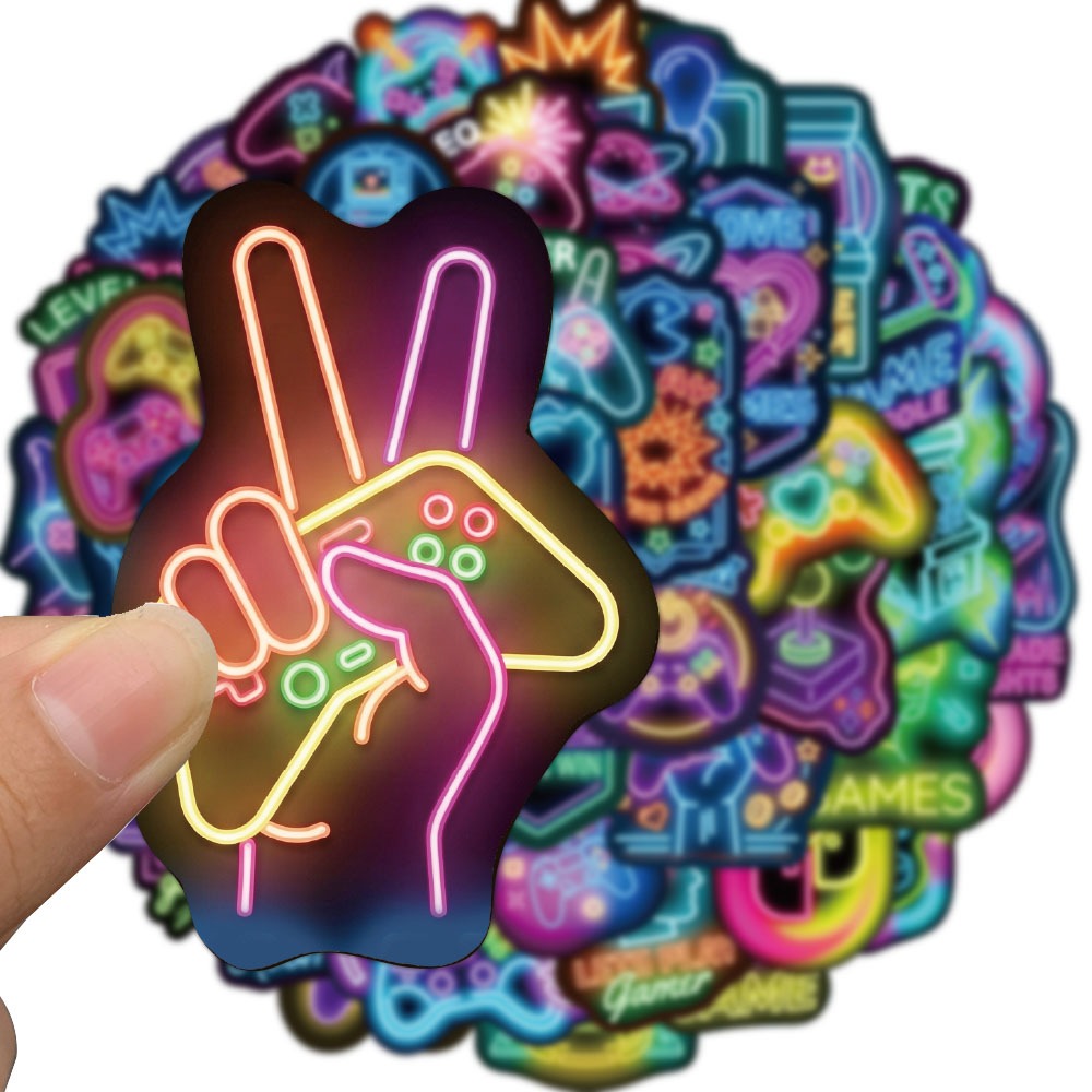 [Adesivos Grandes] 50 Peças De Videogame Neon Decalques Cyberpunk Decalque De Vinil À Prova D'água Para Laptop Garrafa D