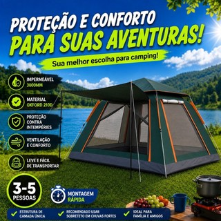 Barraca De Acampamento Automatica Pop-up Tenda Camping Portátil 240x240×155cm Para 5 A 8 Pessoas Ar Livre Oxford 210D