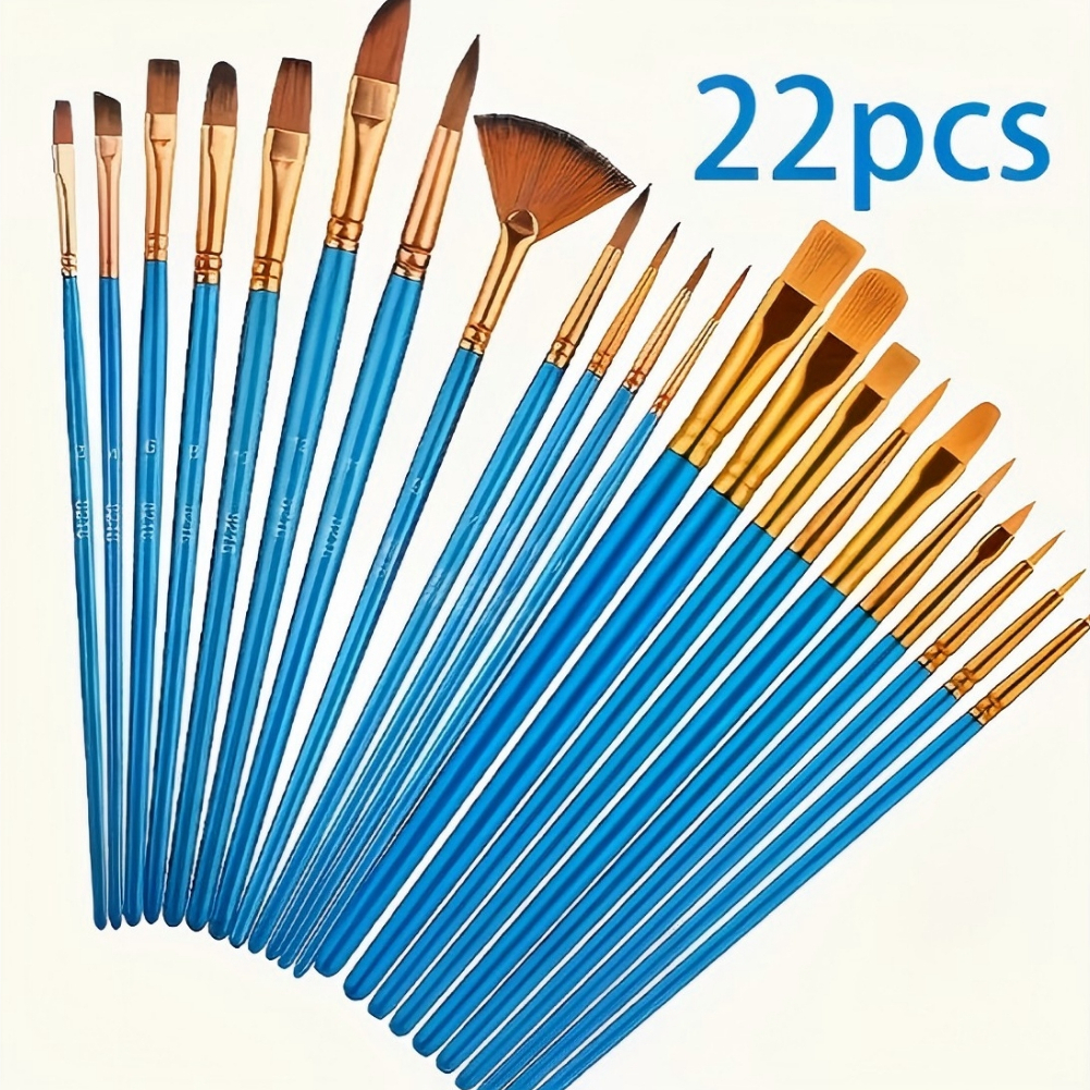 Kit com 22 Pincéis artísticos para pintura cerdas macias - Aquarela, Guache, Óleo, Acrílica