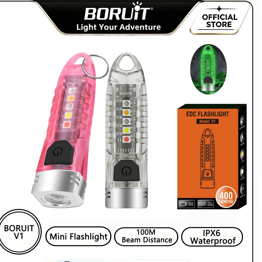 BORUiT V1 LED Chaveiro Portátil Lanterna luminaria Luz De Trabalho Tipo-C Recarregável Mini Tocha UV Acampamento Bols