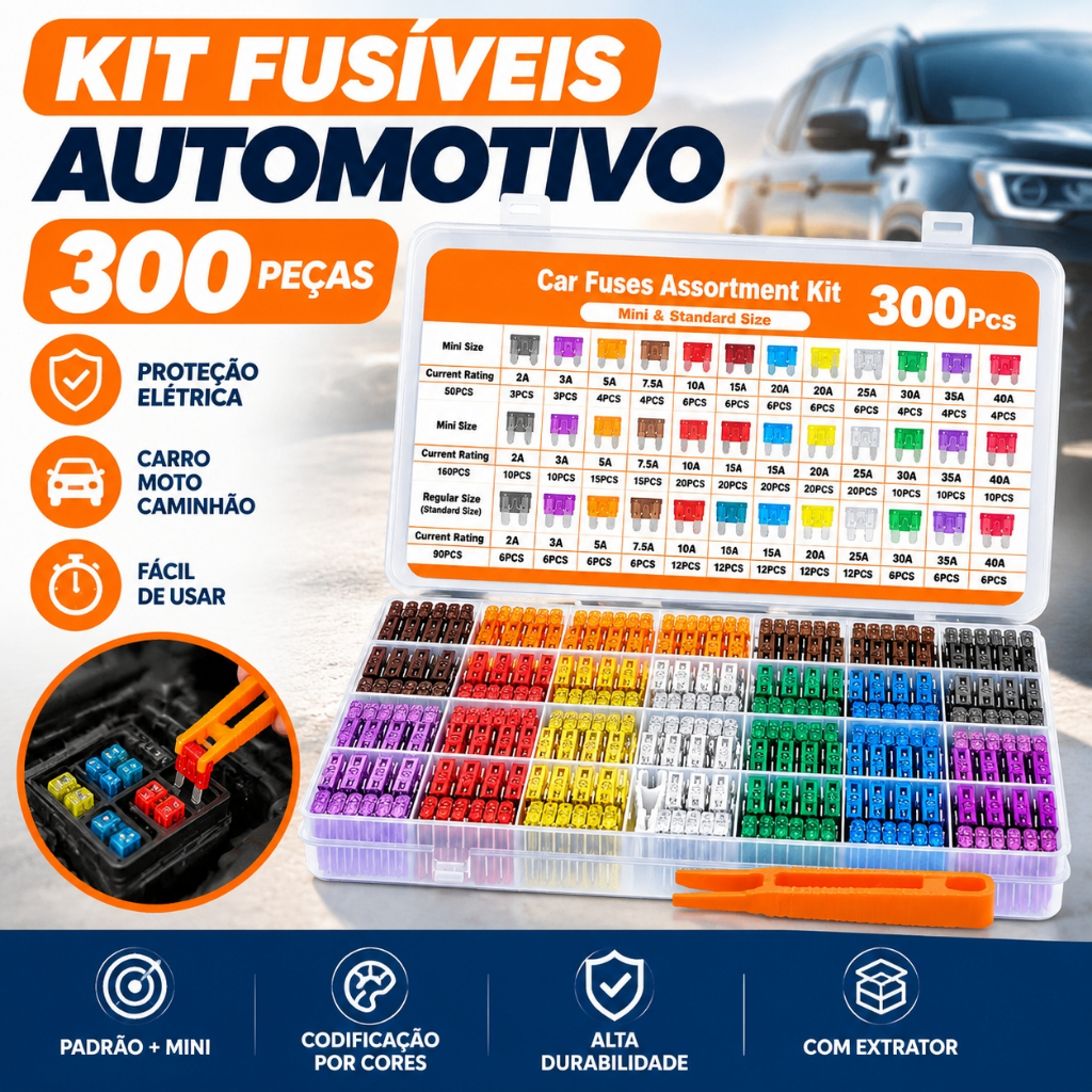 300Pcs Conjunto Sortido Perfil De Tamanho Médio Lâmina Fusível Carro Auto Caminhão 2-40A Com Caixa Clipe