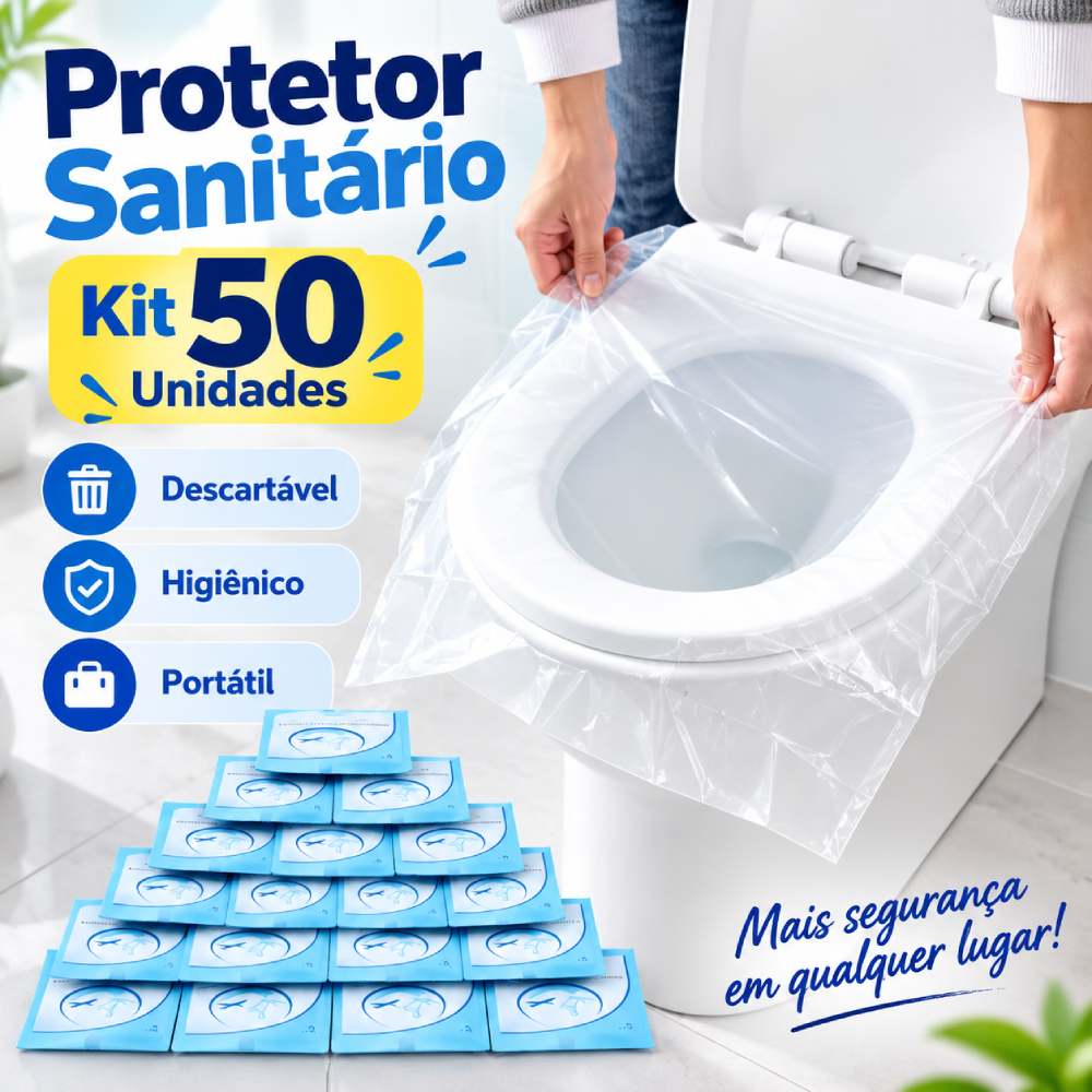 Kit 50 peças Protetores de Assento Sanitário Descartável Plástico Higiênico Portátil Forro Bacia Banheiro Público
