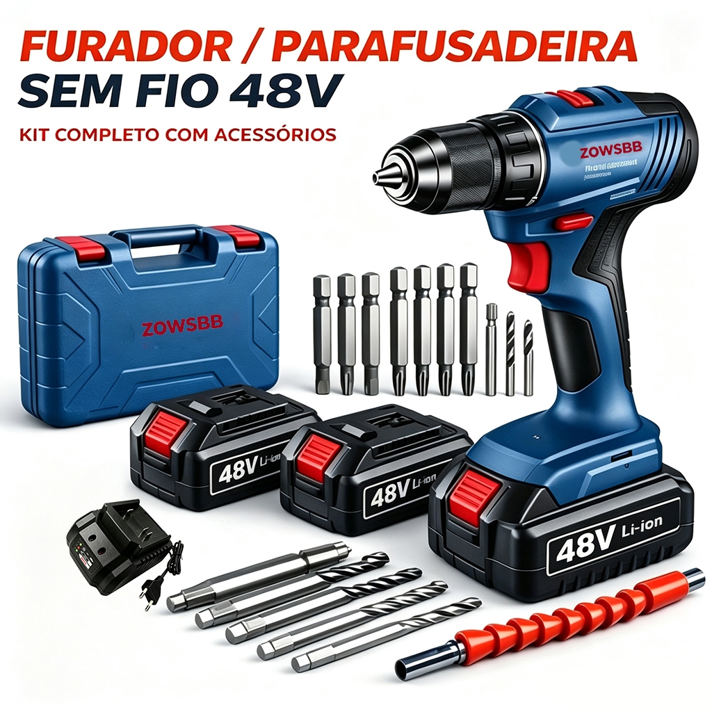 Original Furadeira Parafusadeira 48V GSB 6-115 Com 2 Baterias ComAcessórios e Caixas Profissional