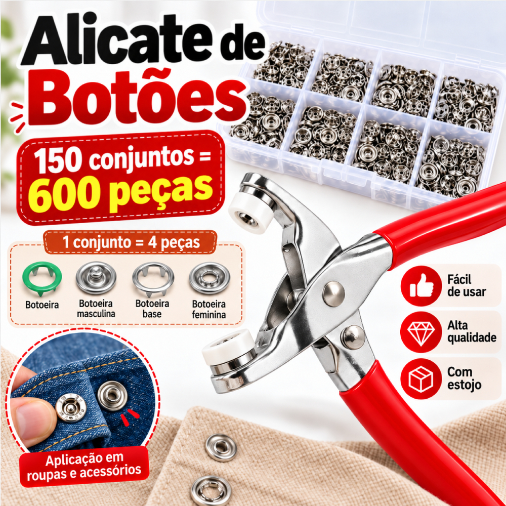 kit de Alicate Aplicador Para Botao De Metal De Pressao Roupa Bebe com 150 botões de roupas Para Roupas Acessórios
