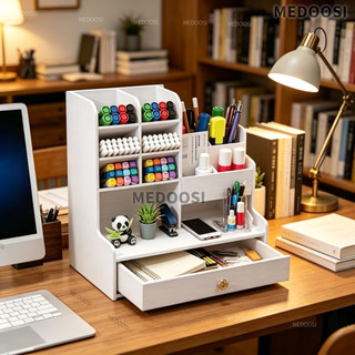 Organizador de Mesa MDF com Gaveta e Nicho, Multiuso para Canetas e Escritório, Organização Prática Home Office
