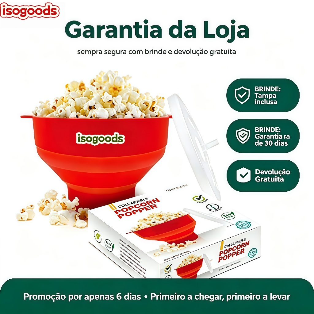 Pipoqueira de Silicone para Micro-ondas Sem Óleo Grande com Tampa | BPA Free isogoods