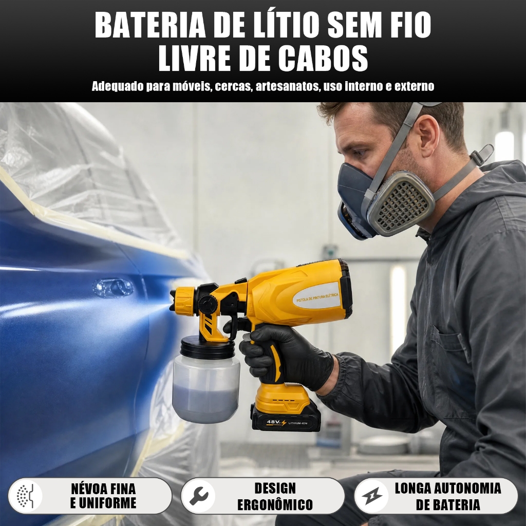 Pistola de Pintura Pulverizador Elétrica, Versão Com Fio e Sem Fio, Várias Especificações Disponíveis