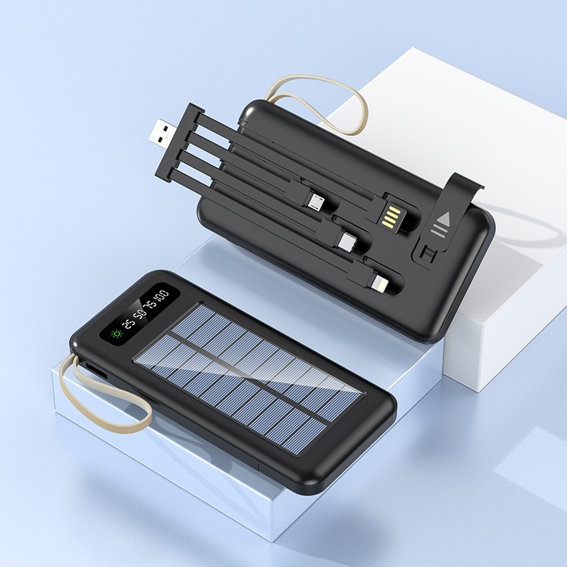 Carregador Portatil Solar 20000mAh com 3 Saidas USB e Cabos Embutidos para Celular