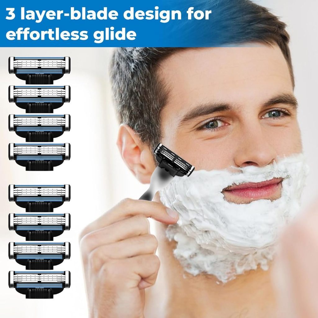 Men's Lâminas de Reposição 3 Camadas - Barbear Suave, Aço Inoxidável