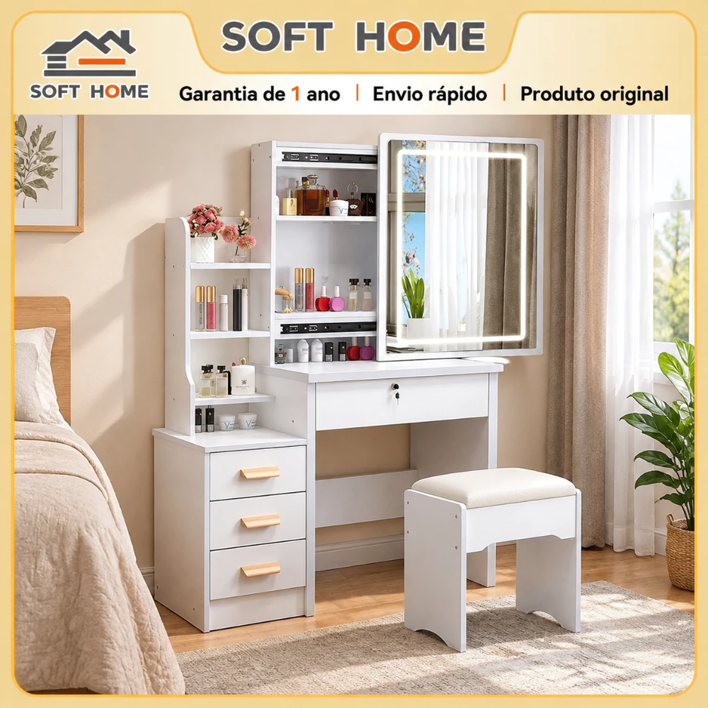 Mesa De Maquiagem Compacta SOFTHOME , Comprimento Total 80 Cm , Vaidade Doméstica Com Gaveta , Espelho E Amplo Espaço De