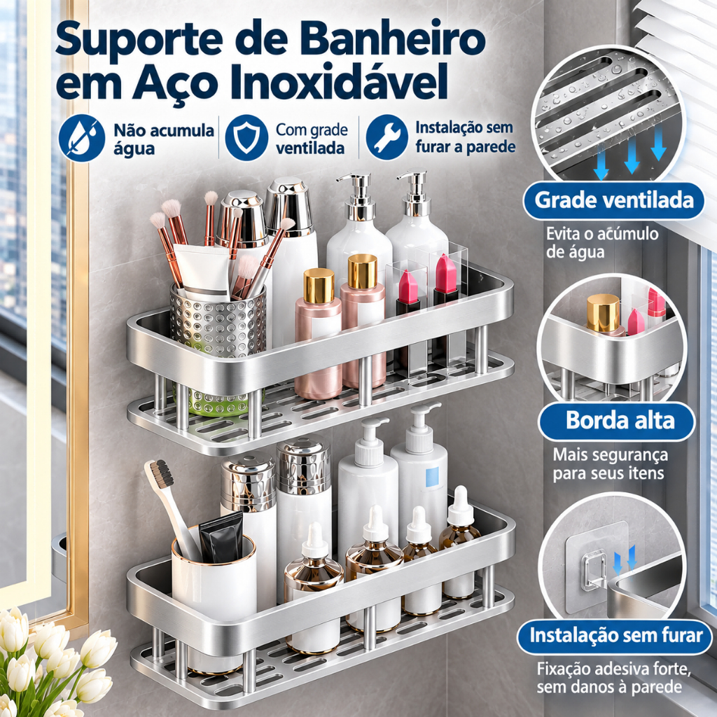 1/2/3 Peças Suporte De Shampoo Organizador Alta Qualidade Prateleira De Banheiro Sem Furo Alumínio