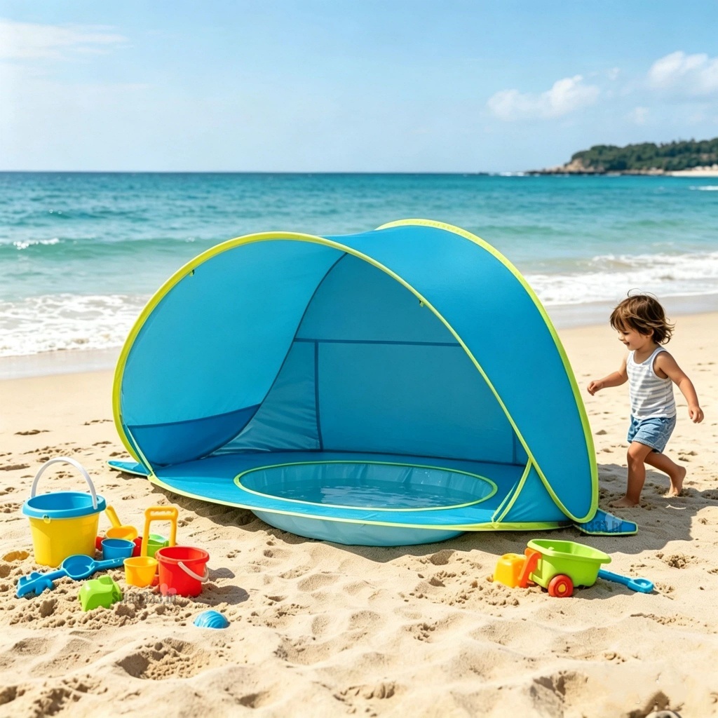 Tenda Barraca Praia Bebês Infantil Piscina Embutida Com Piscina Pop Up Proteção Solar UV Impermeável