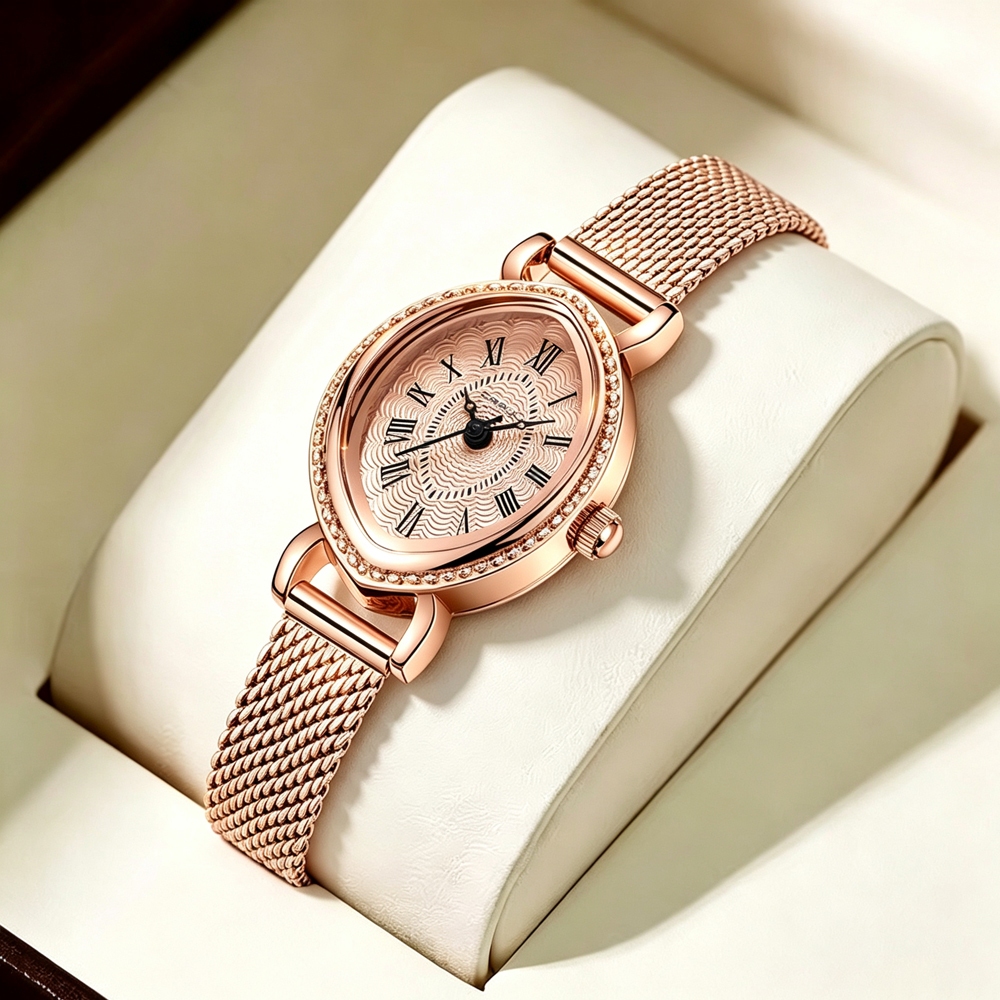 Relógio Feminino CRRJU Marca Autêntica Elegante Vintage Design Exclusivo Mostrador E Sofisticado Festa Data Quartzo Anal