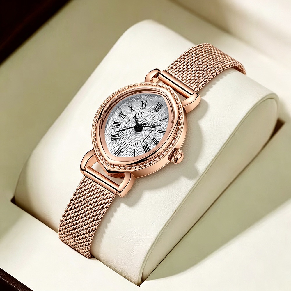 CRRJU Relógio Feminino Marca Original Ouro Luxo Aço Inoxidável Exclusivo Vintage Oval Mostrador Elegante Negócios Casual