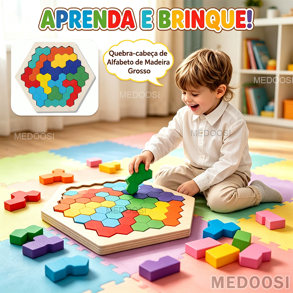 Tabuleiro Tetris Quebra cabeça 3D Tangram de madeira DIY Early Education Toys