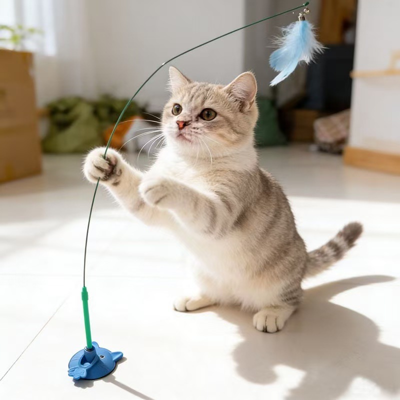 Vara Do Teaser Gato , Brinquedo Interativo Da Ventosa Forte Com Pena Colorida , Haste Fio De Aço Animal De Estimação Exe