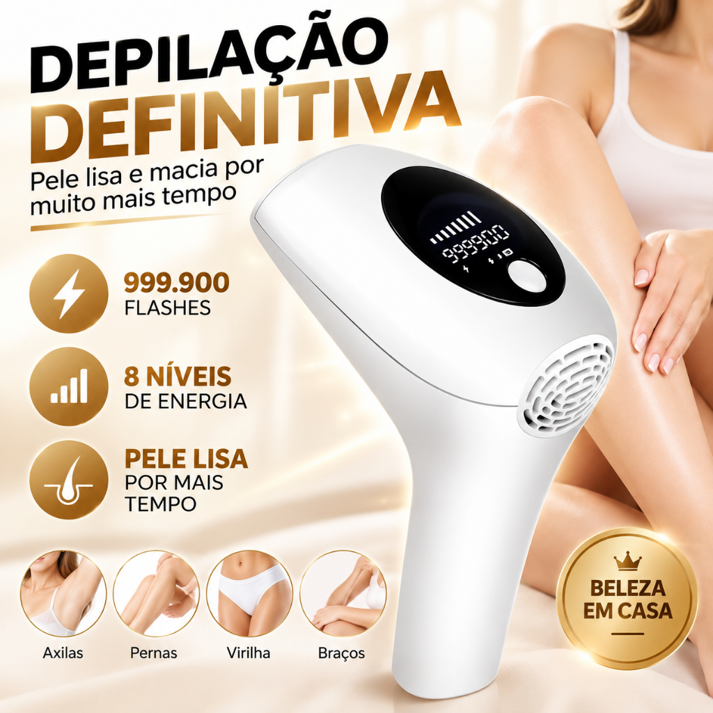 Depilador a Laser IPL Luz Pulsada 999.900 Pulsos 8 Níveis Portátil Indolor Corpo e Rosto