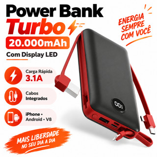 Power Bank Carregador Portátil 20.000mAh Digital compatível com iPhone e Samsung