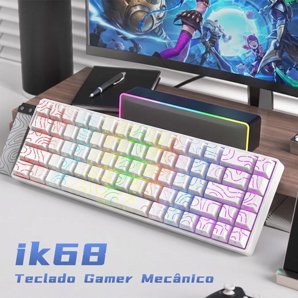 Teclado Mecânico Para Jogos Hot-Swappable De 68 Teclas , Impressas Na Lateral Do Contorno , Retroiluminação RGB , Cabo U