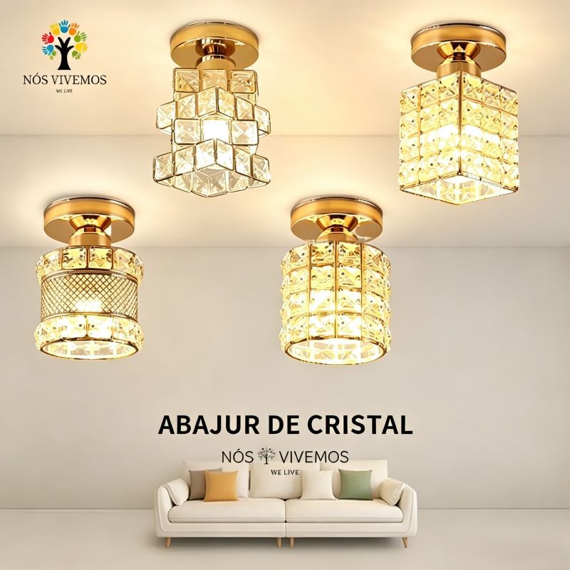 Luminária de Teto de Cristal Moderna Soquete E27 Sem Lâmpada Bivolt Decoração Elegante para Corredor e Varanda