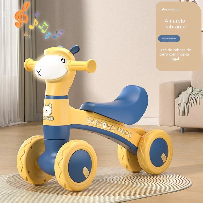 Patinete infantil, bicicleta de equilíbrio com design de alpaca, bicicleta de equilíbrio com quatro rodas, andador para