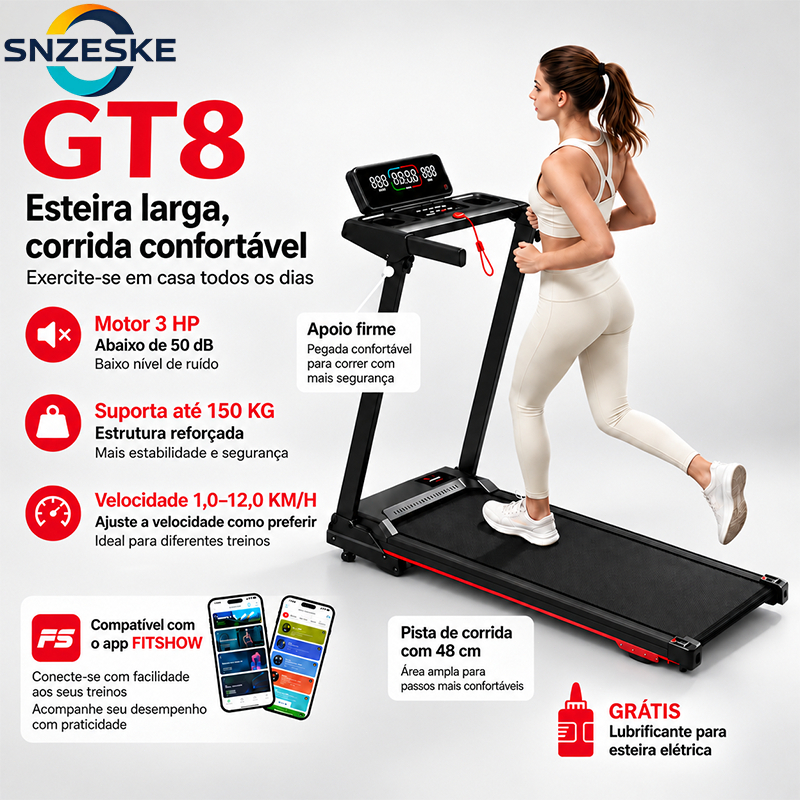 Snzeske [PIX] Esteira Elétrica Dobrável 2,5 CV 1–12 km/h com Inclinação Ajustável Bluetooth e Monitor Cardíaco para Casa