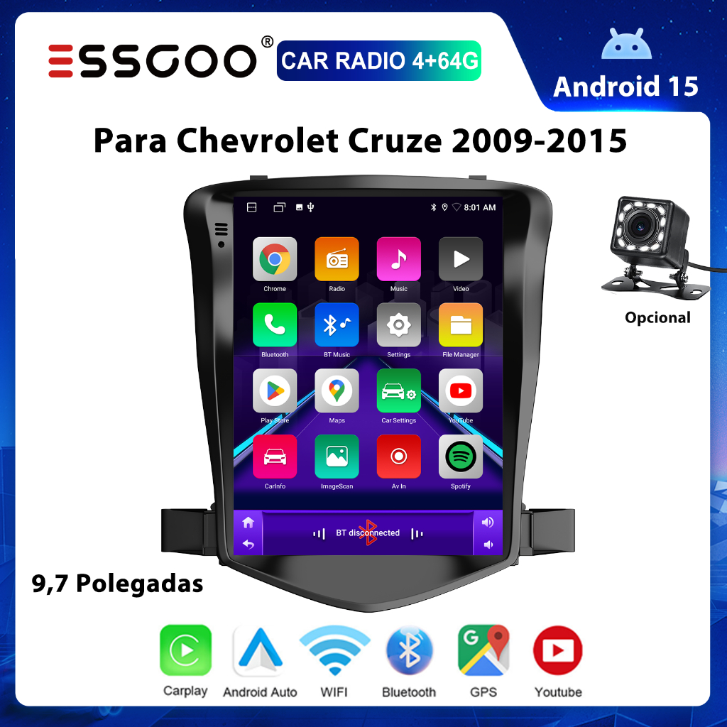 ESSGOO Reprodutor De Carro 9.7 Polegada Tela IPS Adequada Para Chevrolet Cruze 2009-2015 Android 15 4 + 64GB Com GPS BT