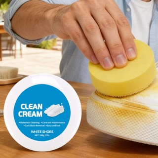 Limpador De Sapatos Branco 100g Creme De Limpeza Para Remoção De Manchas Com Esponja Tênis Bota Polimento De Couro kouzx