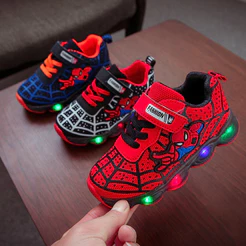 COD Tênis Infantil Homem Aranha Led Luzinha Pisca Pisca Menino Com Luzes Coloridas Brilhante Leve Macio Antiderrapante