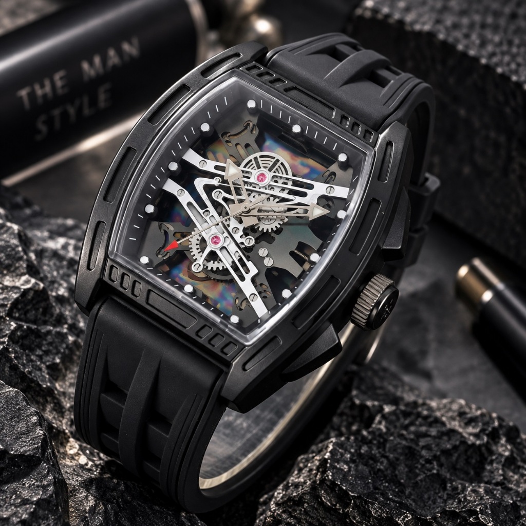 Relógio Masculino Esportivo Formato Barril Quartz Pulseira Silicone Grande Mostrador