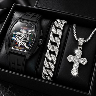 Barril de vinho Richard Hollow Fashion Men's Watch Cross Pulseira Relógio Masculino Pulseira de Silicone Relógio de Puls