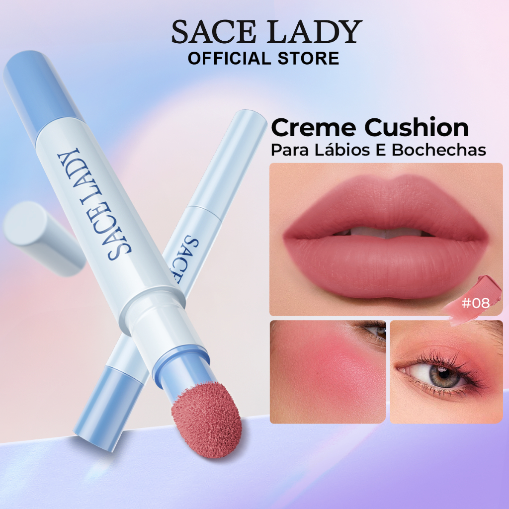 Cushion Labial SACE LADY Textura Creme em Pó com Acabamento Mate de Longa