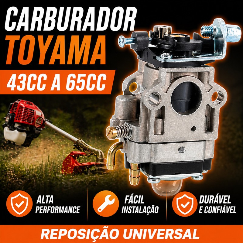 Carburador Roçadeira 43cc 52cc 63cc Compatível Toyama Vulcan Garthen