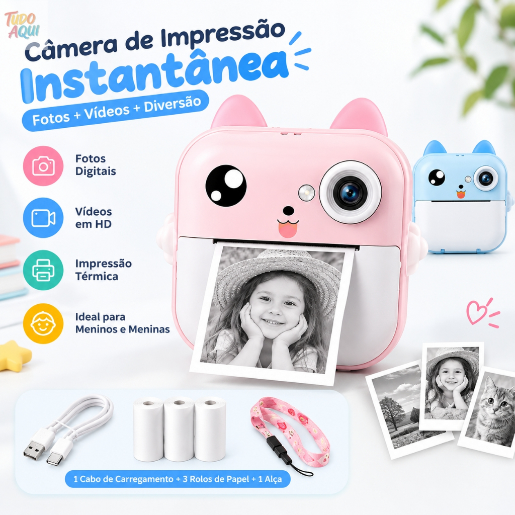 Câmera De Impressão Instantânea Para Crianças Vídeo Fotografia Digital Fotográfica Toy Mini Impressora Térmica Boy Girls