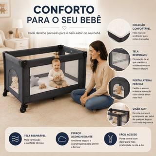 Berço Portátil Dobrável 2 Em 1 , Cercadinho Com Rodas , De Viagem Fácil De Montar