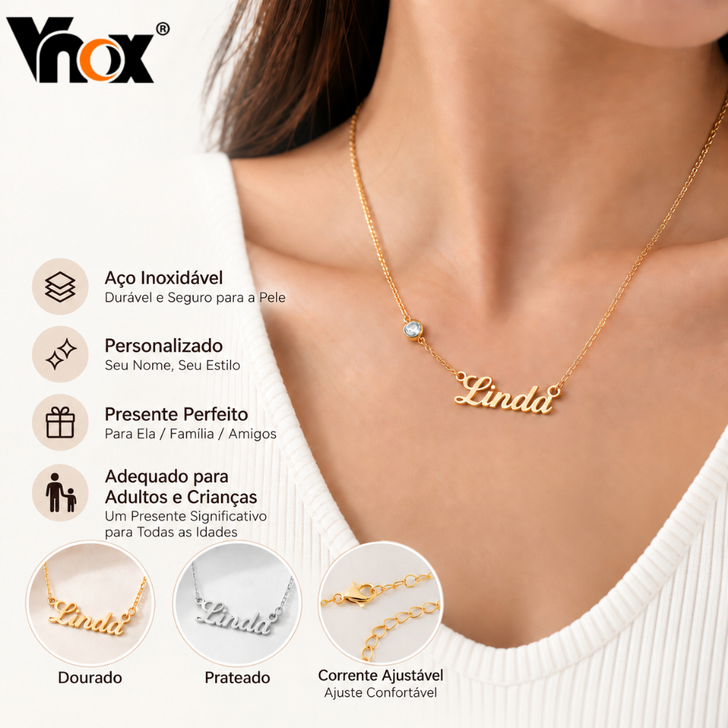 Colar Com Nome Personalizado Vnox Para Mulheres E Meninas, Pingente De, Presente De Aniversário Bebê